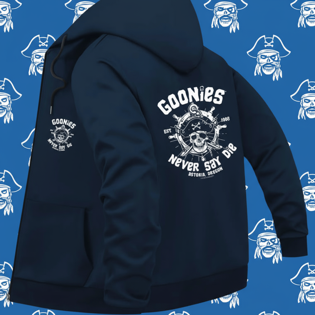 Goonies Never Say Die Hooded Jacket - Retro 80s Adventure Zip-Up