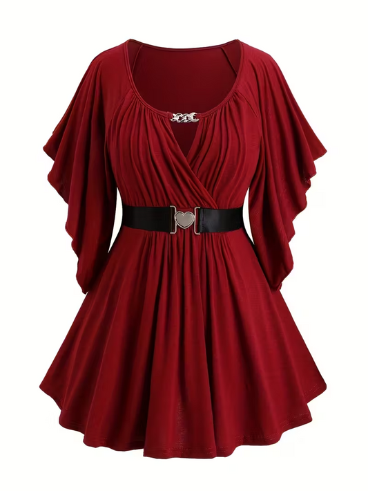 Red dress with a belt on a white background