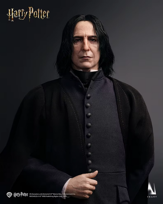 Character model of Severus Snape from 'Harry Potter' in a dark outfit against a gray background.