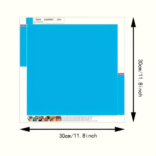Blue square sheet with dimensions labeled on a white background