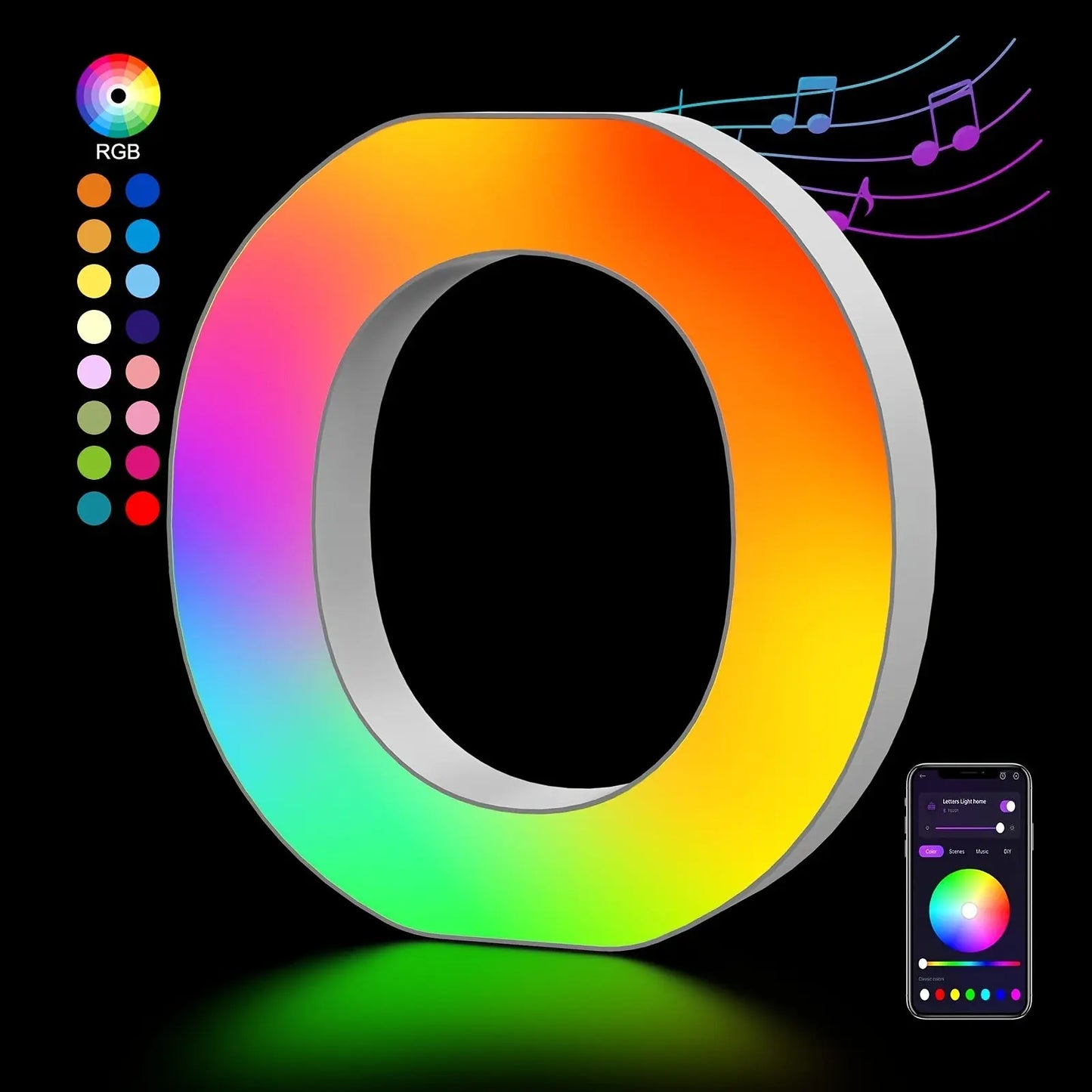 Colorful LED strip with smartphone app control on a black background
