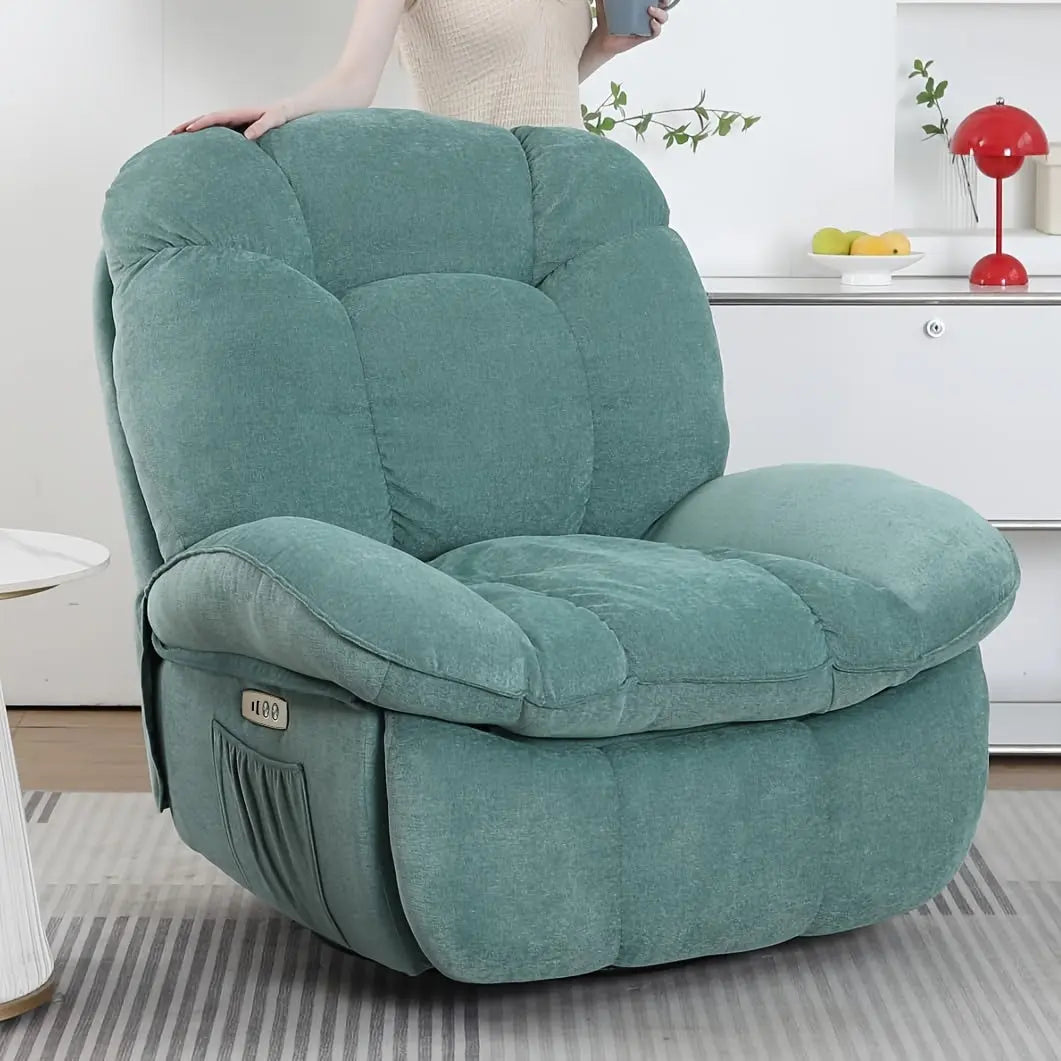 The Utopia Plush Recliner by Fantascticz, featured in a sophisticated deep teal fabric, making a statement of retro-luxury in a modern living space. The chair's sumptuous, overstuffed cushioning promises an unparalleled comfort experience.