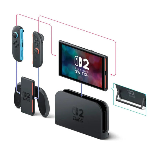 Nintendo Switch console and controllers with a focus on the screen displaying the Nintendo Switch logo.