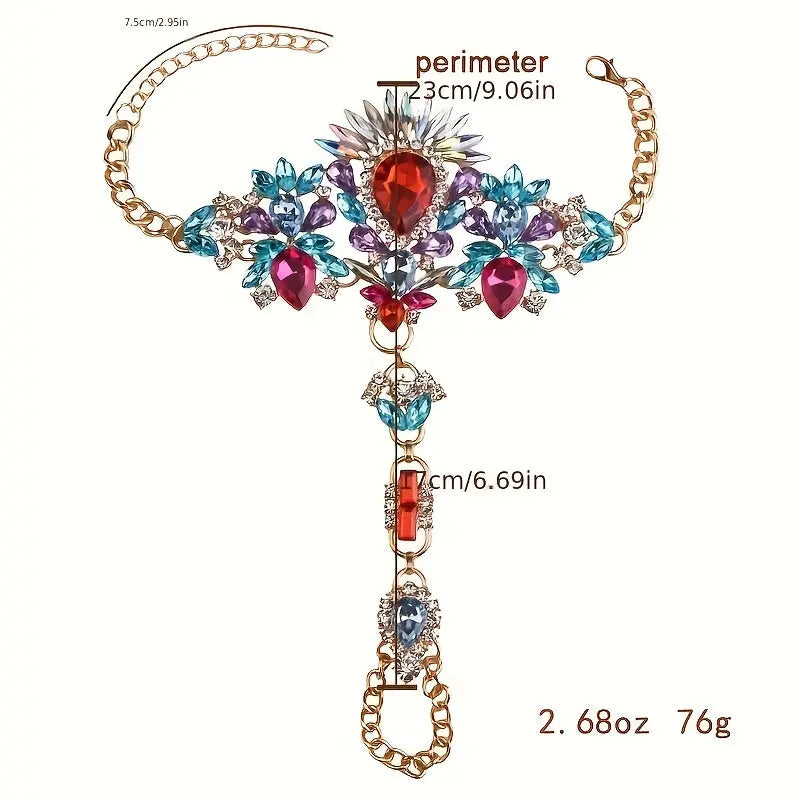Size chart for The Empress barefoot sandals showing key dimensions: a perimeter of 23cm (9.06in), a length of 17cm (6.69in), and a weight of 76g (2.68oz).