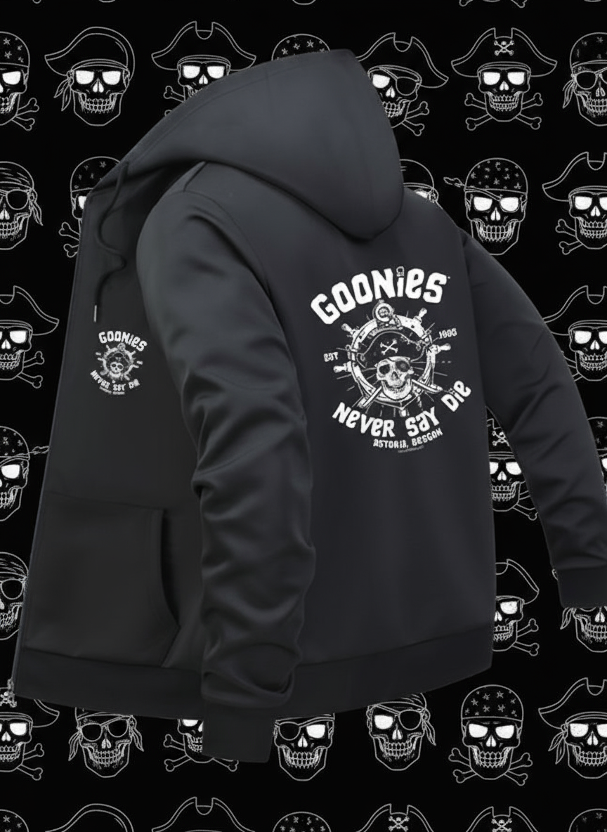 Goonies Never Say Die Hooded Jacket - Retro 80s Adventure Zip-Up