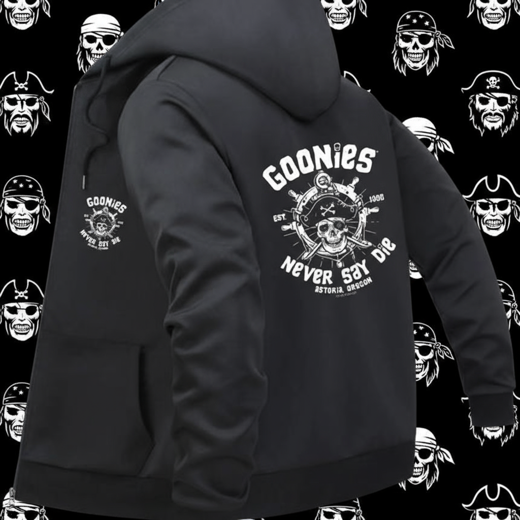 Goonies Never Say Die Hooded Jacket - Retro 80s Adventure Zip-Up
