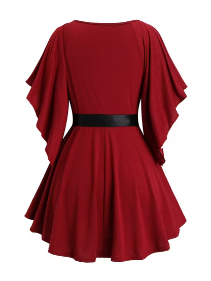 Red dress with black belt on a white background