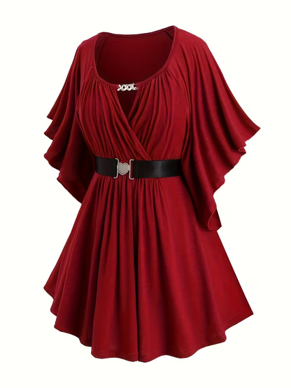 Red dress with a black belt on a white background