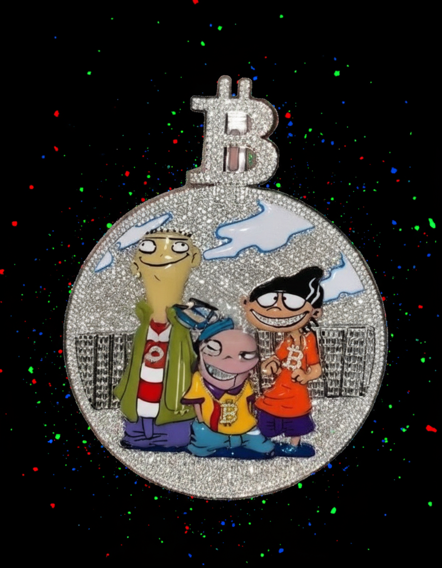 Title: Ed Edd n Eddy 3D Enamel Pendant – Iced Moissanite Copper