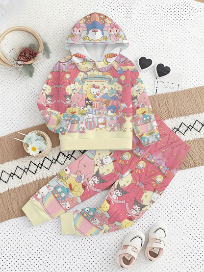 Children's outfit with a colorful pattern on a textured surface