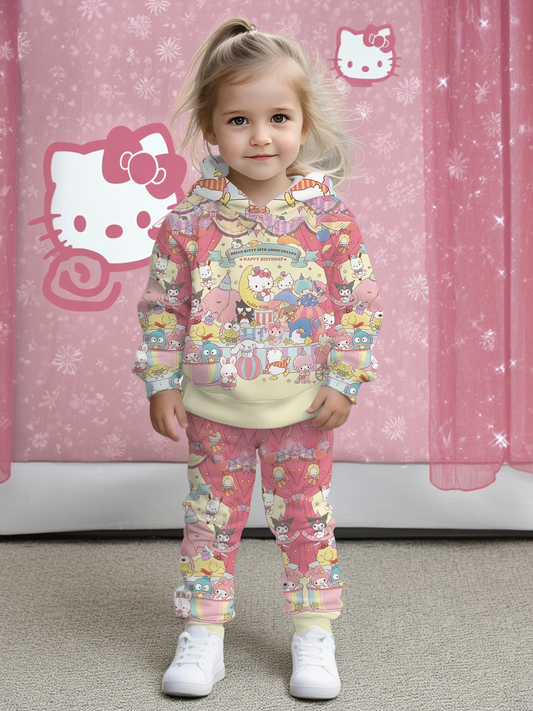 Little Ladies 2-Piece Lounge Set featuring Cozy Character Print Hoodie & Pants