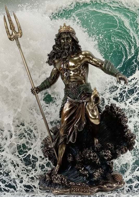 Poseidon's Majesty: 20" Bronze Finish Greek God Statue - Limited Edition