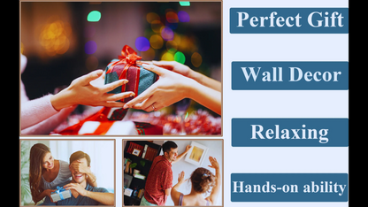 Collage of hands exchanging a gift with text describing product features.