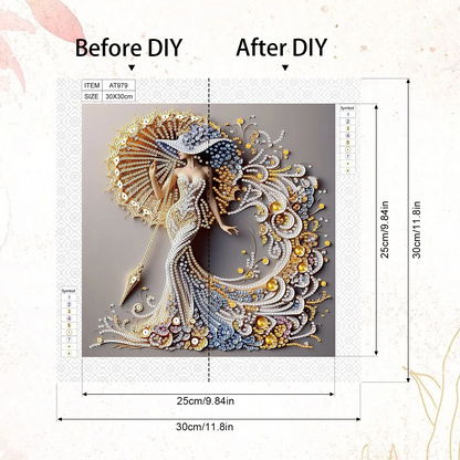 Comparison of a decorative panel 'Before DIY' and 'After DIY' with measurements.