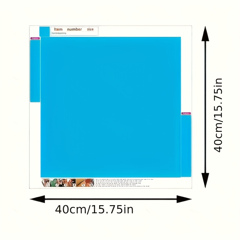 Blue sheet with dimensions 40cm x 40cm on a white background