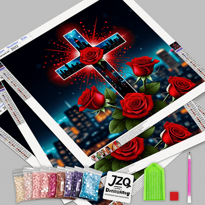 Cross of Red Roses 5D Diamond Painting Kit