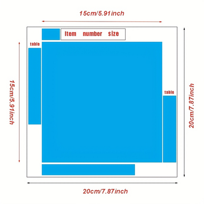 A diagram showing the dimensions of the diamond painting canvas. The full canvas size is 20cm by 20cm (7.87 inches), and the inner picture area is 15cm by 15cm (5.91 inches).