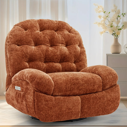 Brown textured armchair in a room with light-colored walls and a small table with flowers.
