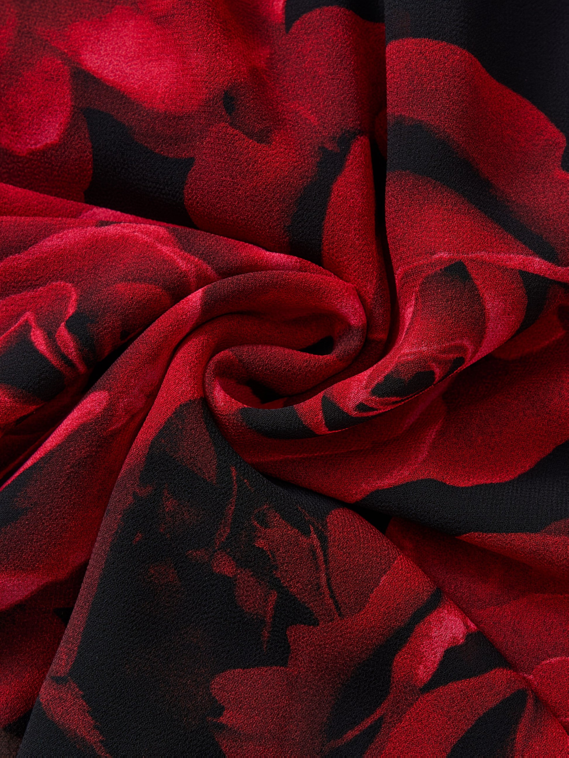 Close-up of red and black floral fabric