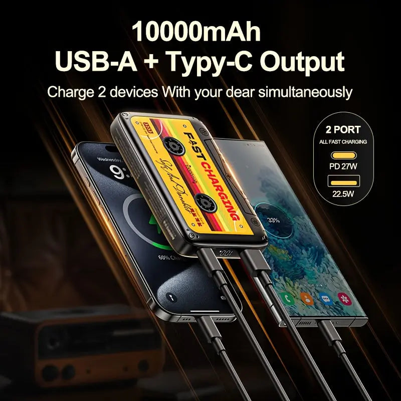 Phone case with USB-A and Type-C output on a dark background
