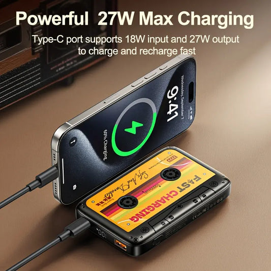 Phone with power bank and text about powerful 27W Max Charging