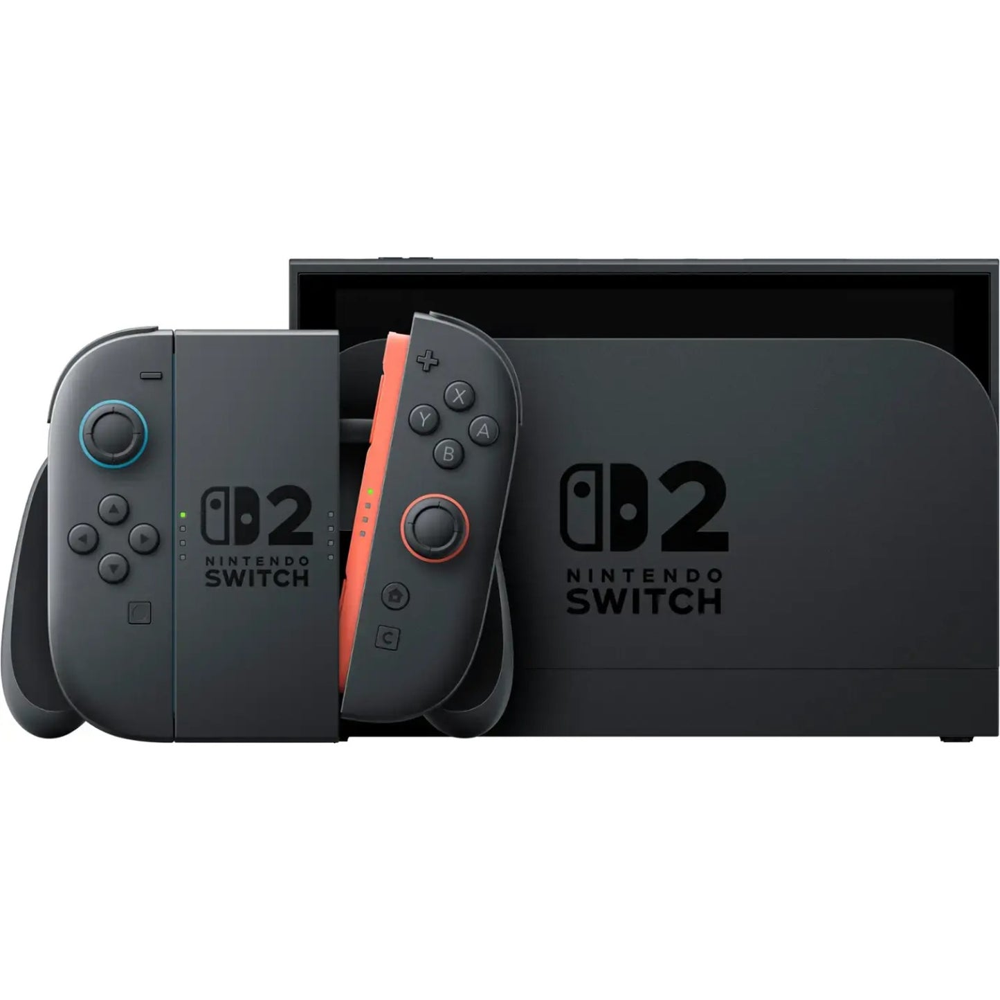 Nintendo Switch console and controllers on a white background